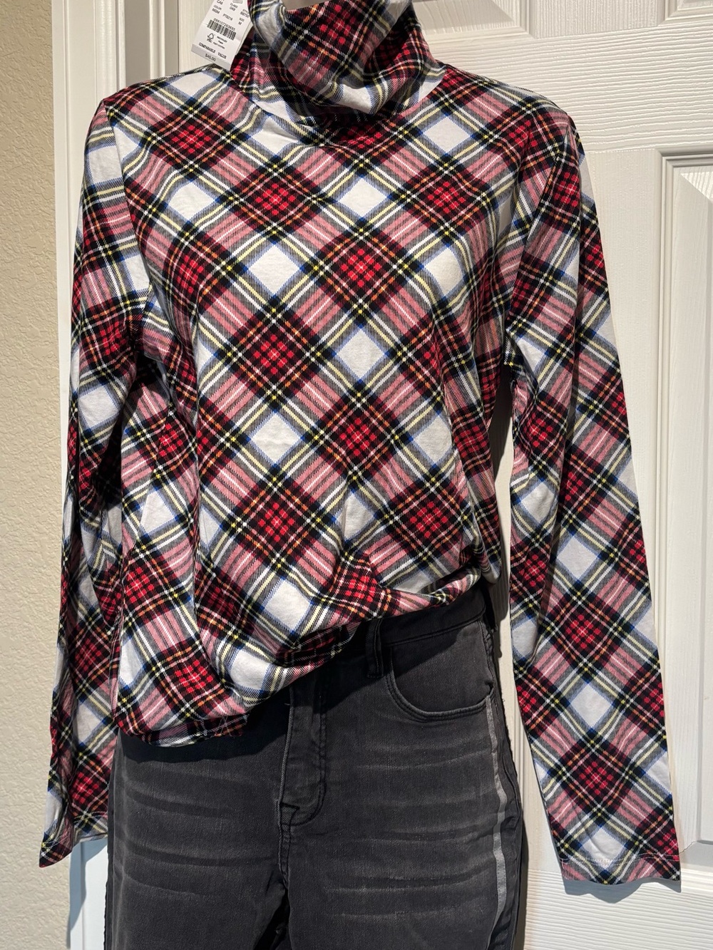 J. Crew Turtleneck Long-Sleeve Top - Red Plaid